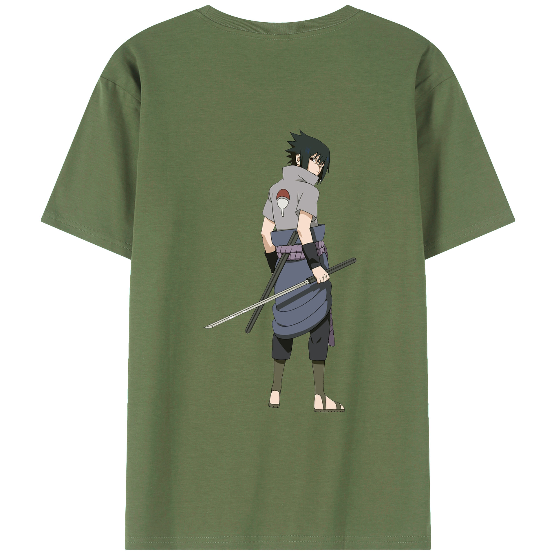 （画像用） NARUTO -ナルト- うちは サスケ Uchiha Sasuke 綿100％ メンズ半袖Tシャツ（バックプリント） 通気性